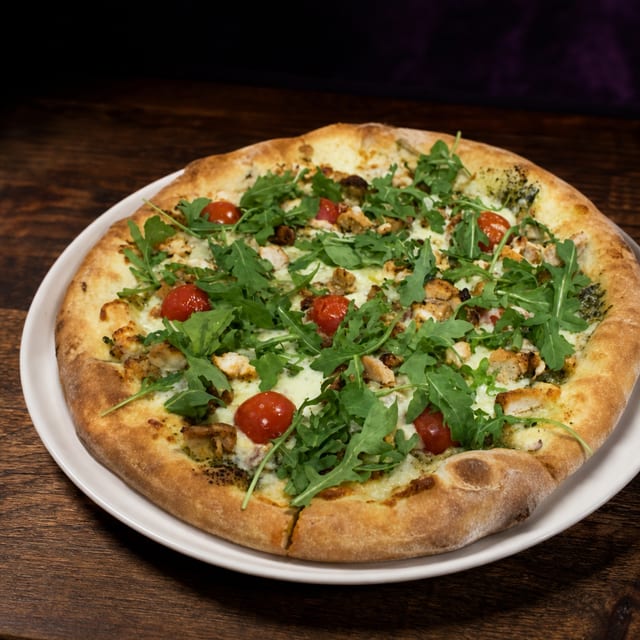 Chicken Arugula Pesto Pizza.