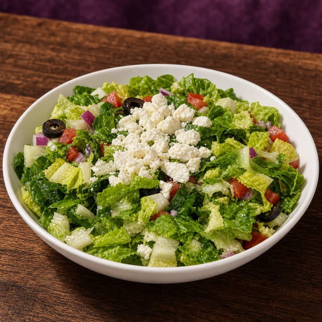Greek Salad -- (Lettuce, Onions, Tomato, Cucumber, B Olives, and Feta with Greek Dressing).