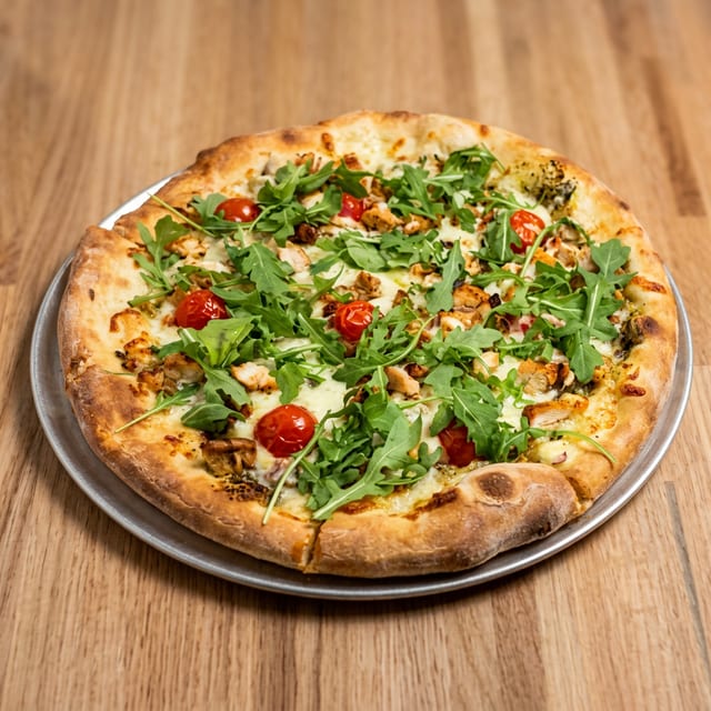 Chicken Arugula Pesto Pizza.