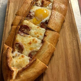 Pide with sucuk stone baked
